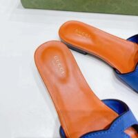 Gucci Unisex Interlocking G Cut-Out Slide Sandal Blue Orange Suede Flat (3)