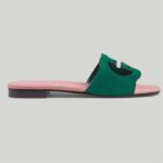 Gucci Unisex Interlocking G Cut-Out Slide Sandal Flat in pelle scamosciata verde rosa