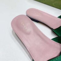 Gucci Unisex Interlocking G Cut-Out Slide Sandal Green Pink Suede Flat (10)