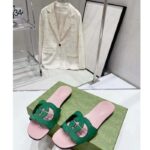 Gucci Unisex Interlocking G Cut-Out Slide Sandal Green Pink Suede Flat - immagine 4
