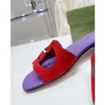 Gucci Unisex Interlocking G Cut-Out Slide Sandal Red Purple Suede Flat – Bild 8