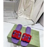 Gucci Unisex Interlocking G Cut-Out Slide Sandal Red Purple Suede Flat – Bild 3