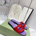 Gucci Unisex Interlocking G Cut-Out Slide Sandal Red Purple Suede Flat – Bild 2