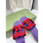 Gucci Unisex Interlocking G Cut-Out Slide Sandal Red Purple Suede Flat – Bild 6