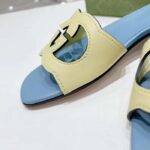 Gucci Unisex Interlocking G Cut-Out Slide Sandal Yellow Light Blue Suede Flat – Image 9