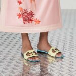 Gucci Unisex Interlocking G Cut-Out Slide Sandal Yellow Light Blue Suede Flat – Image 11