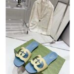 Gucci Unisex Interlocking G Cut-Out Slide Sandal Yellow Light Blue Suede Flat – Image 6