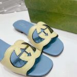 Gucci Unisex Interlocking G Cut-Out Slide Sandal Yellow Light Blue Suede Flat – Image 3