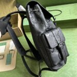 Gucci Unisex Jumbo GG Backpack Black Leather Cotton Linen Top Handle – Image 5