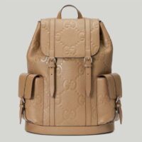 Gucci Unisex Jumbo GG Backpack Taupe Leather Cotton Linen