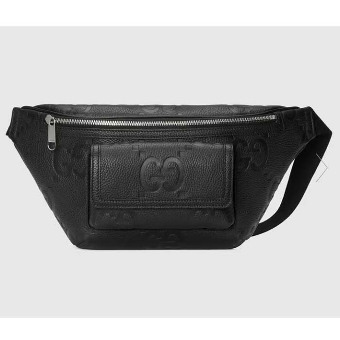 Gucci Unisex Jumbo GG Belt Bag Black Leather Zip Closure