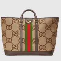 Gucci Unisex Jumbo GG Medium Tote Bag Camel Ebony Canvas Double G (1)