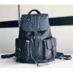 Gucci Unisex Jumbo GG Small Backpack Black Leather Cotton Linen Lining - Image 2