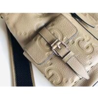 Gucci Unisex Jumbo GG Small Backpack Taupe Leather Cotton Linen Lining (7)