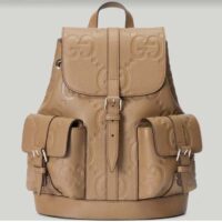 Gucci Unisex Jumbo GG Small Backpack Taupe Leather Cotton Linen Lining (7)