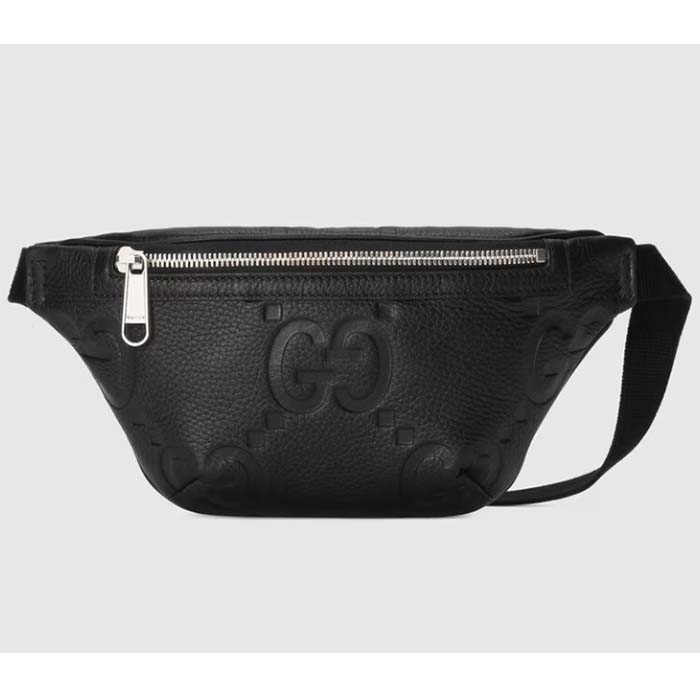 Gucci Unisex Jumbo GG Small Belt Bag Black Leather Zip Closure