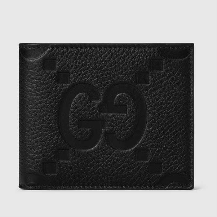 Gucci Unisex Jumbo GG Wallet Black Leather Moiré Lining