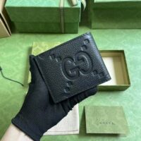 Gucci Unisex Jumbo GG Wallet Black Leather Moiré Lining (3)