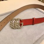 Gucci Unisex Leather Belt Pearl Double G Red 3.8 CM Width – Bild 4