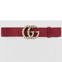 Gucci Unisex Leather Belt Pearl Double G Red 3.8 CM Width (4)