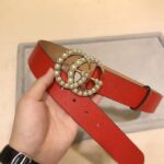 Gucci Unisex Leather Belt Pearl Double G Red 3.8 CM Width – Bild 9
