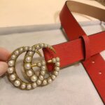 Gucci Unisex Leather Belt Pearl Double G Red 3.8 CM Width – Bild 7