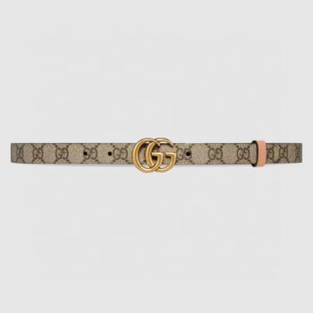 Gucci Unisex Marmont Reversible Thin Belt Beige Ebony GG Supreme Canvas