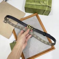 Gucci Unisex Marmont Reversible Thin Belt Black Beige Ebony GG Supreme Canvas (9)
