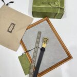 Gucci Unisex Marmont Reversible Thin Belt Black Beige Ebony GG Supreme Canvas - immagine 6