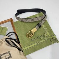 Gucci Unisex Marmont Reversible Thin Belt Black Beige Ebony GG Supreme Canvas (9)