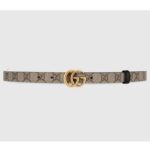 Cintura reversibile sottile unisex Gucci Marmont in tela GG Supreme nera beige ebano
