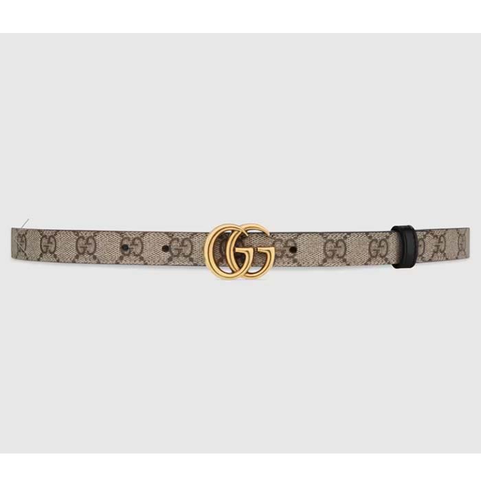 Gucci Unisex Marmont Reversible Thin Belt Black Beige Ebony GG Supreme Canvas