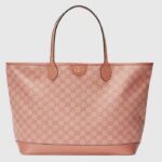 Borsa tote grande unisex Gucci Ophidia GG in tela GG rosa con doppia G