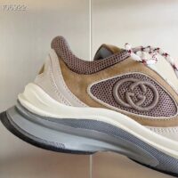 Gucci Unisex Run Sneaker Grey Brown Suede Interlocking G Bi-Color Rubbe Low Heel (1)