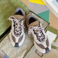 Gucci Unisex Run Sneaker Grey Brown Suede Interlocking G Bi-Color Rubbe Low Heel (1)