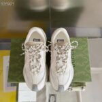 Gucci Unisex Run Sneaker White Suede Interlocking G Bi-Color Rubbe Low Heel - Image 4