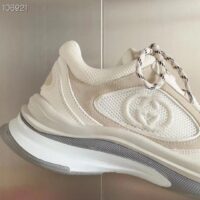 Gucci Unisex Run Sneaker White Suede Interlocking G Bi-Color Rubbe Low Heel (1)