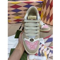 Gucci Unisex Screener GG Sneaker Light Pink Canvas Beige Suede Bi-Color Rubber Flat (3)