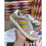 Gucci Unisex Screener GG Sneaker Light Pink Canvas Beige Suede Bi-Color Rubber Flat - Image 3