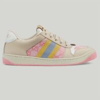 Gucci Unisex Screener GG Sneaker Light Pink Canvas Beige Suede Bi-Color Rubber Flat (3)