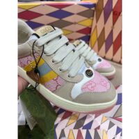 Gucci Unisex Screener GG Sneaker Light Pink Canvas Beige Suede Bi-Color Rubber Flat (3)