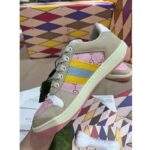 Gucci Unisex Screener GG Sneaker Light Pink Canvas Beige Suede Bi-Color Rubber Flat - Image 6