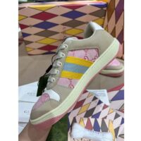 Gucci Unisex Screener GG Sneaker Light Pink Canvas Beige Suede Bi-Color Rubber Flat (3)