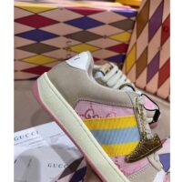 Gucci Unisex Screener GG Sneaker Light Pink Canvas Beige Suede Bi-Color Rubber Flat (3)