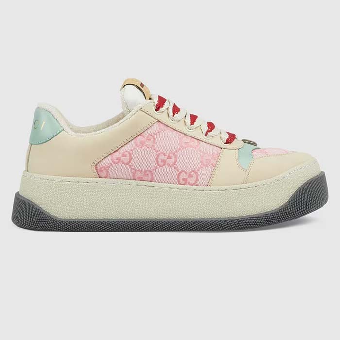 Gucci Unisex Screener Sneaker Pink GG Canvas Bi-Color Chunky Laces