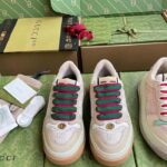 Gucci Unisex Screener Sneaker White GG Lamé Canvas Bi-Color Chunky Laces - Imagen 5