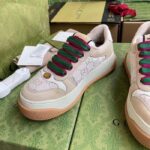 Gucci Unisex Screener Sneaker White GG Lamé Canvas Bi-Color Chunky Laces - Imagen 8