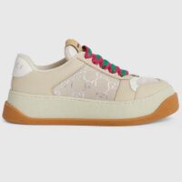 Gucci Unisex Screener Sneaker White GG Lamé Canvas Bi-Color Chunky Laces (7)