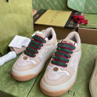 Gucci Unisex Screener Sneaker White GG Lamé Canvas Bi-Color Chunky Laces (7)