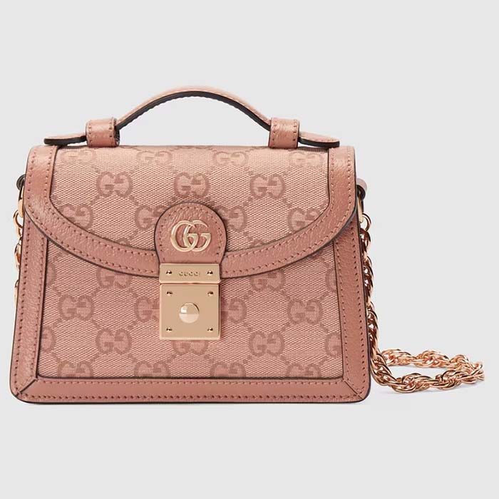 Gucci Women Dionysus GG Mini Shoulder Bag Pink Canvas Leather Padlock Closure